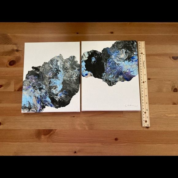 New Original Signed Artwork Set of 2 Acrylic Paintings on Canvas - Picture 5 of 7